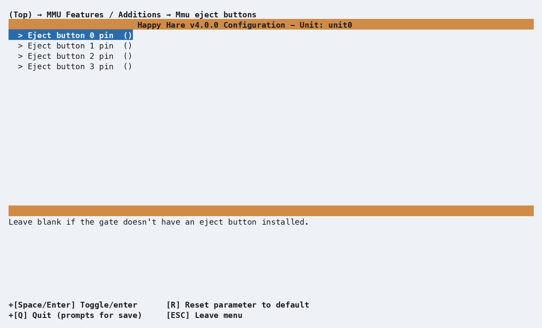 Mmu eject buttons config screen: one pin prompt per gate, blank by default