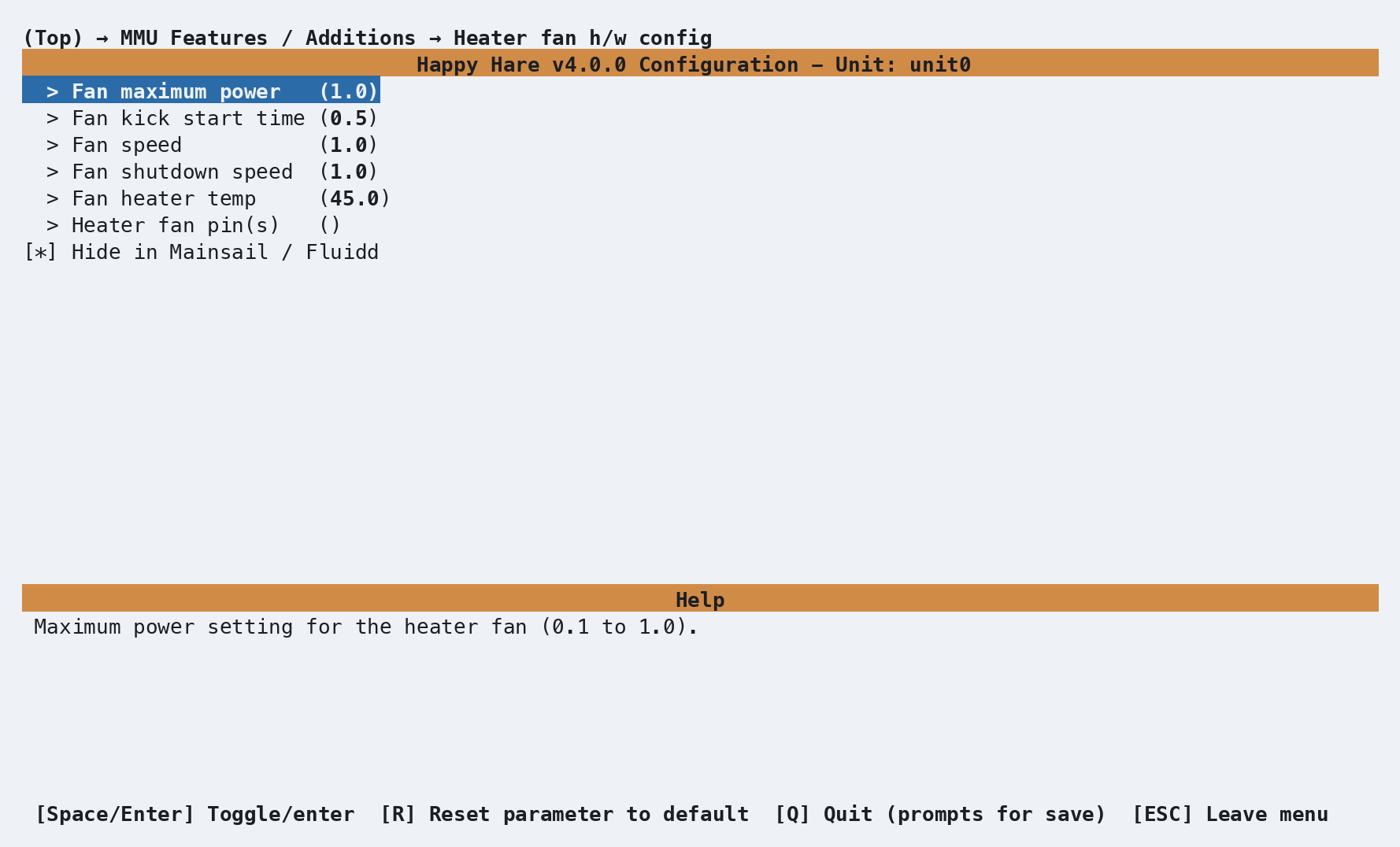 Heater fan pin, speed, cooldown threshold and UI visibility settings