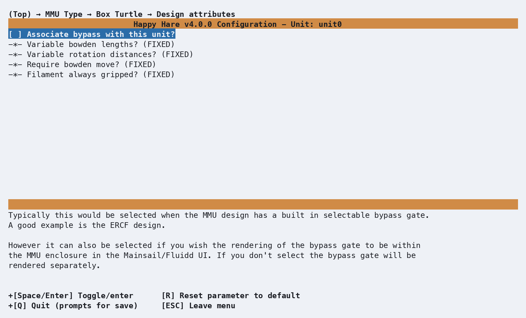 Design attributes screen: Associate bypass with this unit? checkbox, off by default