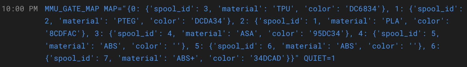 Console showing an automatic MMU_GATE_MAP MAP= sync command at startup