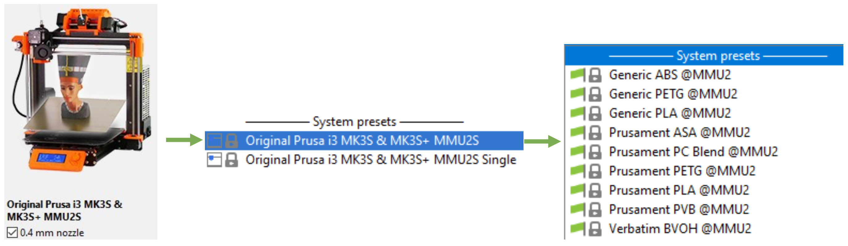 PrusaSlicer MMU printer/filament preset picker