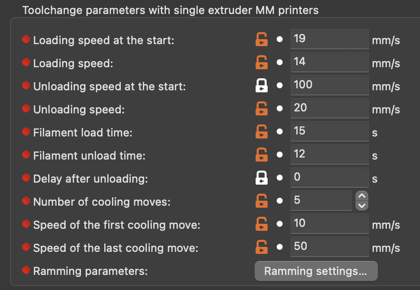 PrusaSlicer toolchange tip-forming parameters