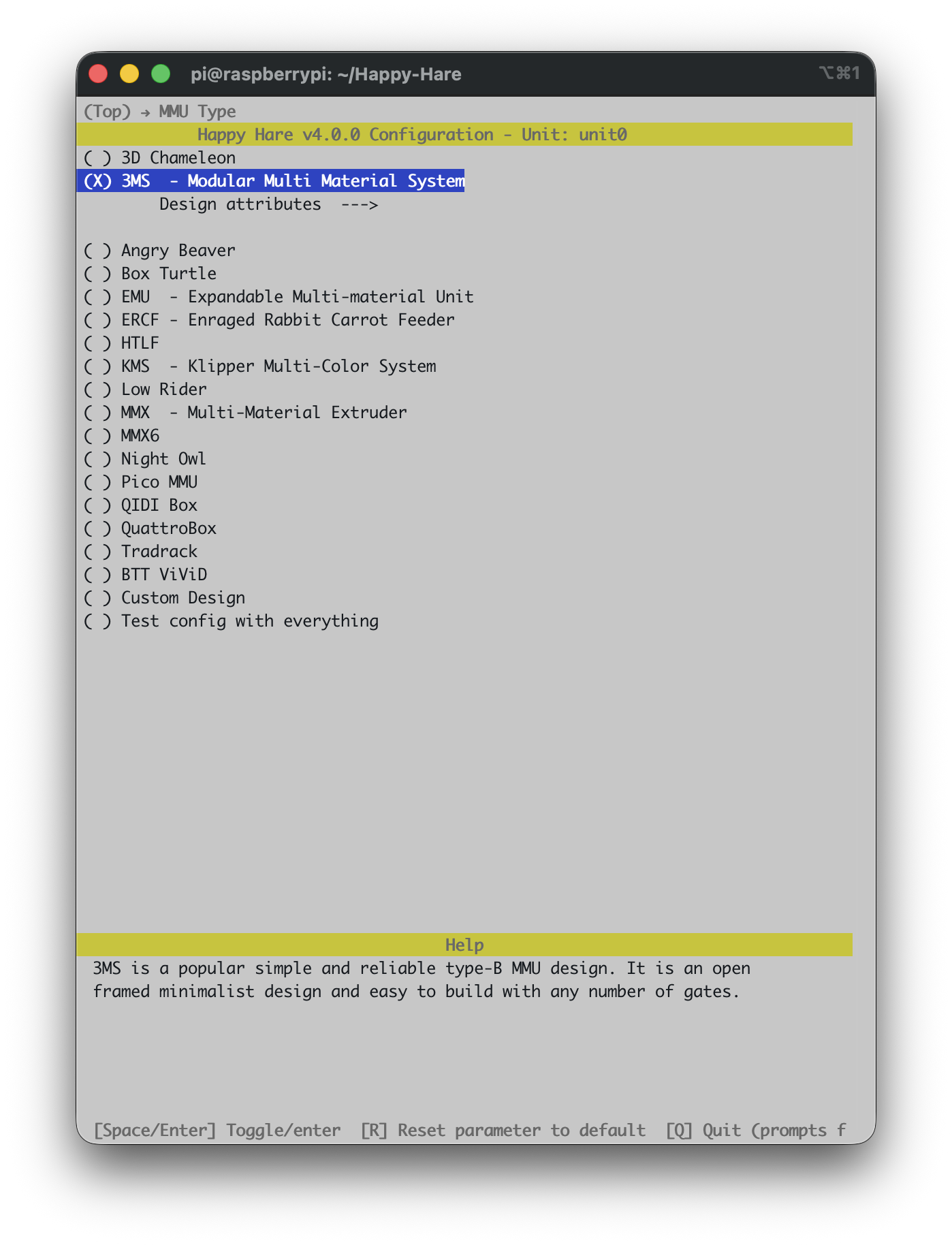 MMU Type list, with 3MS selected
