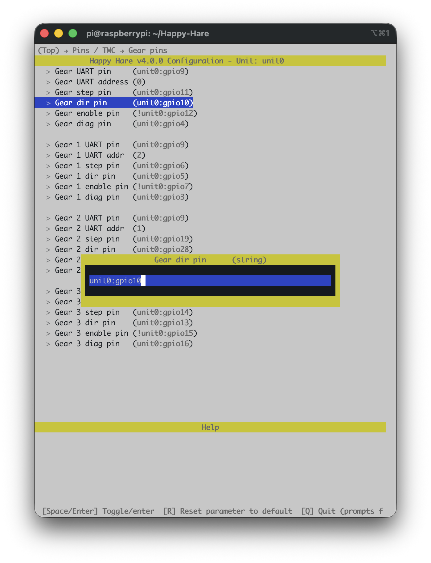 Gear dir pin editor, showing the default pin