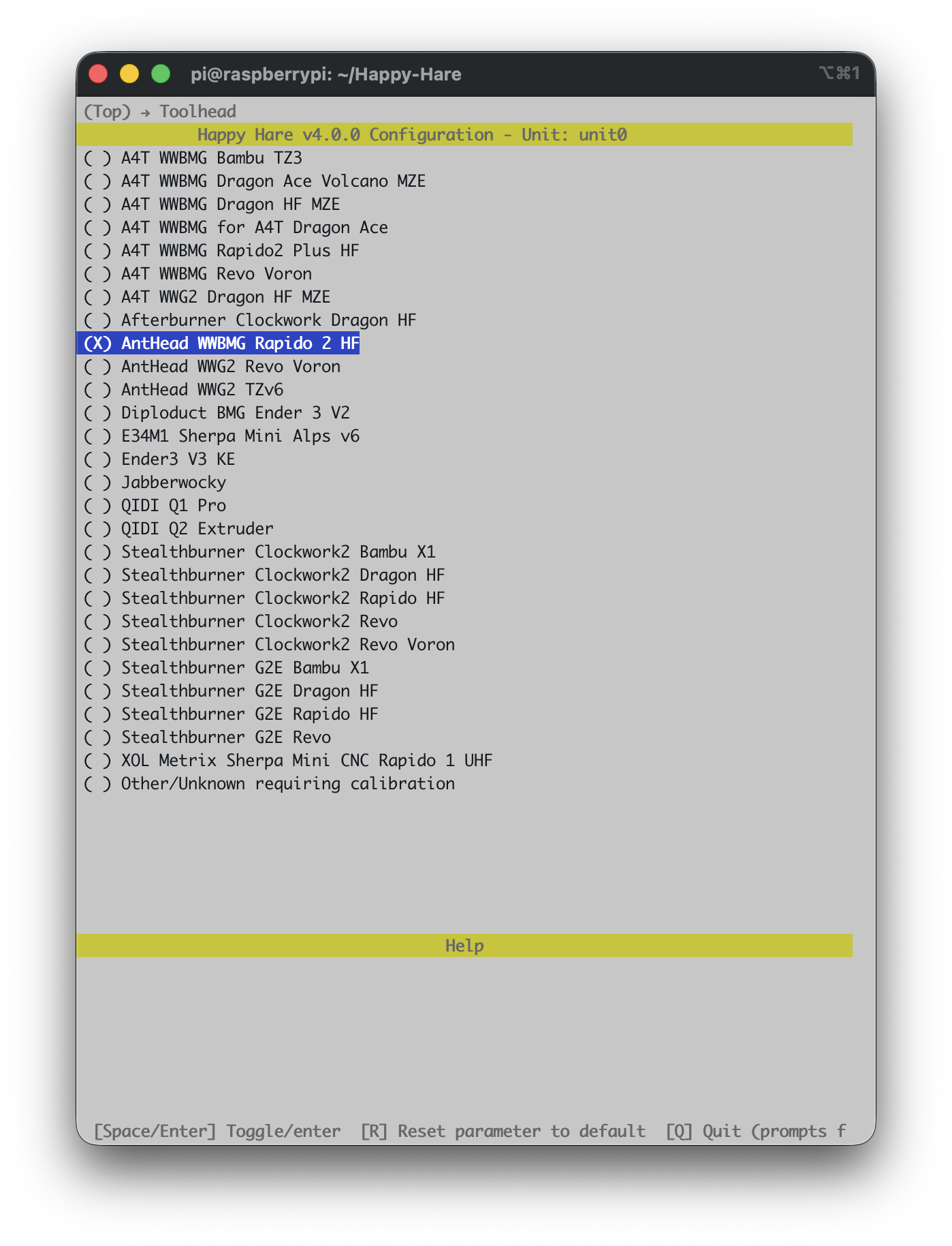Toolhead list