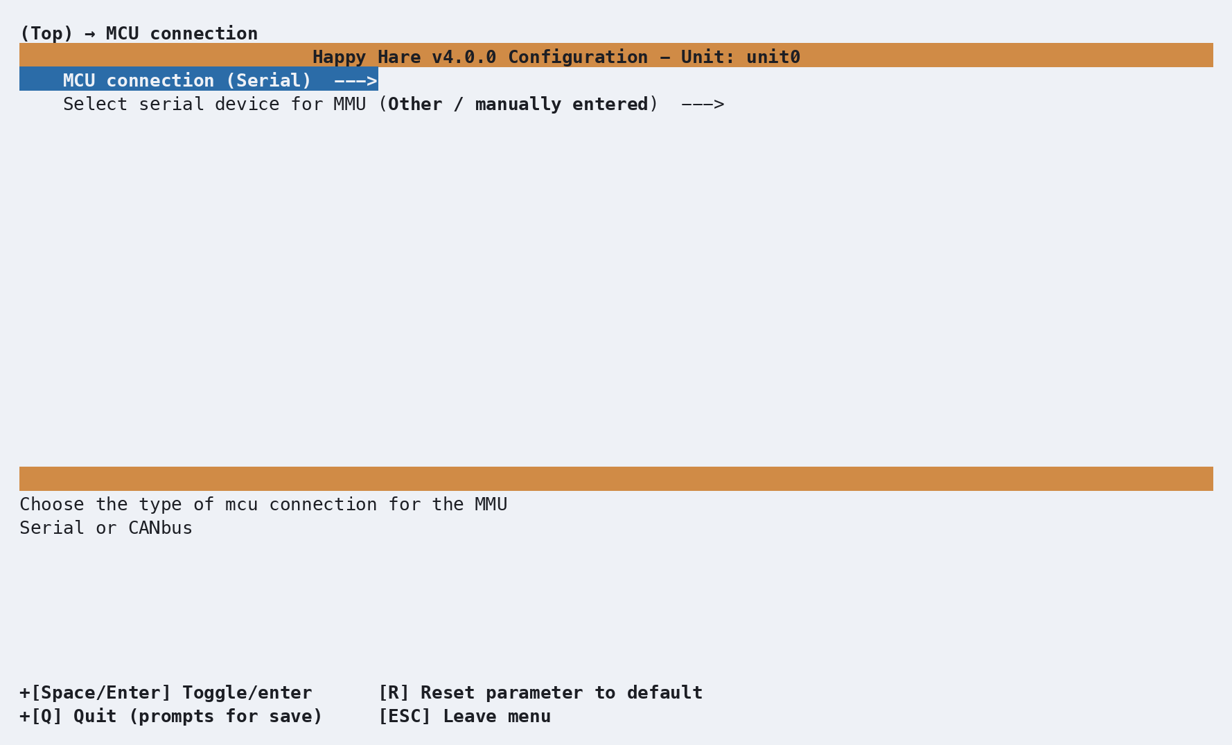 MCU connection, Serial already selected