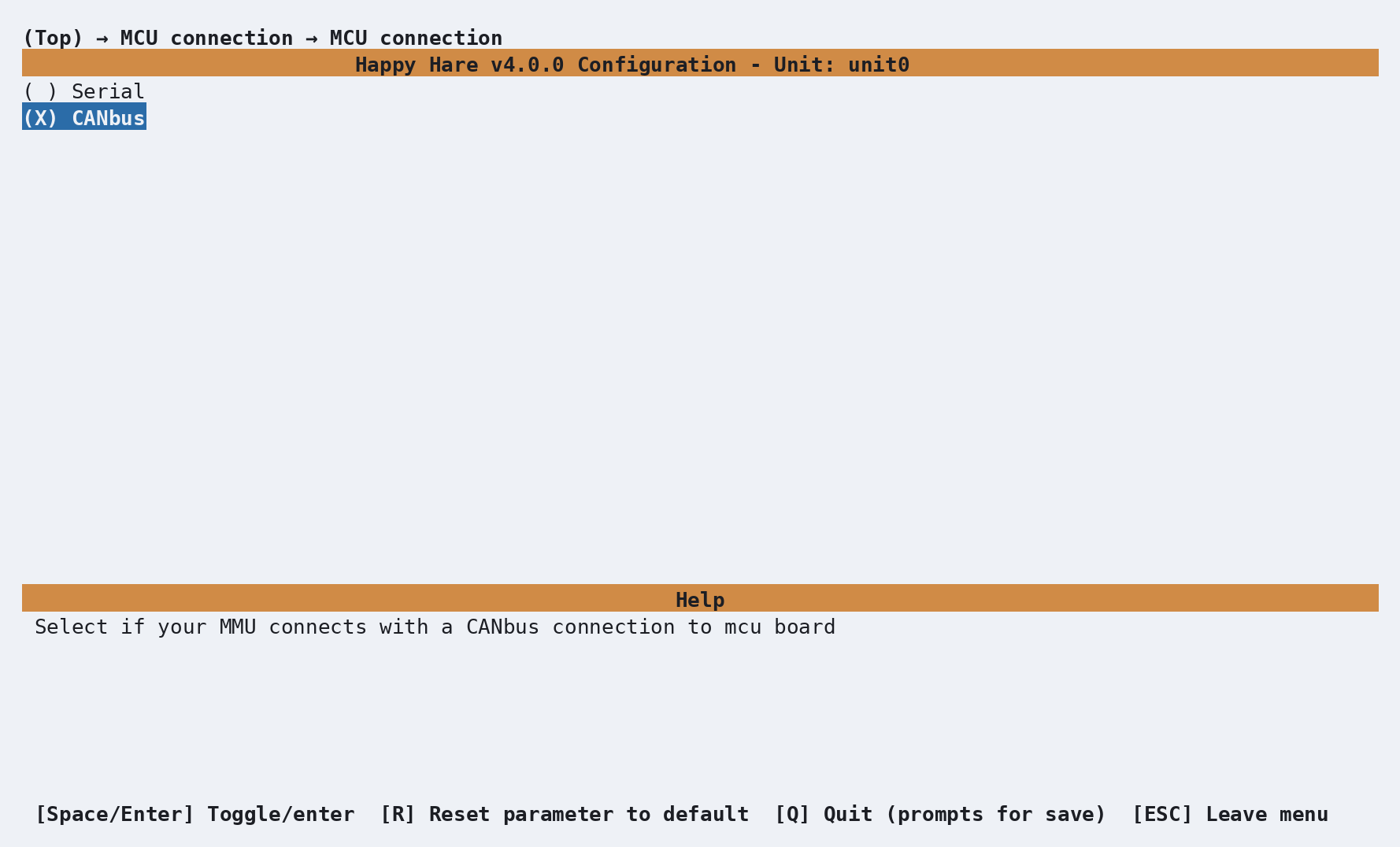 MCU
  connection, CAN bus selected