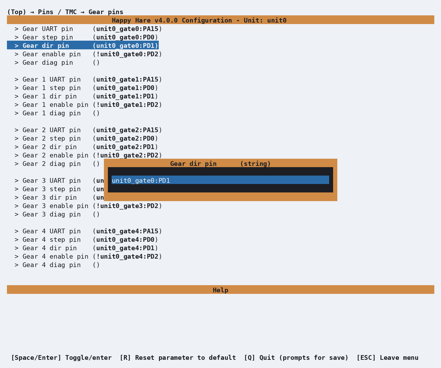 Gear dir pin editor, showing the default pin