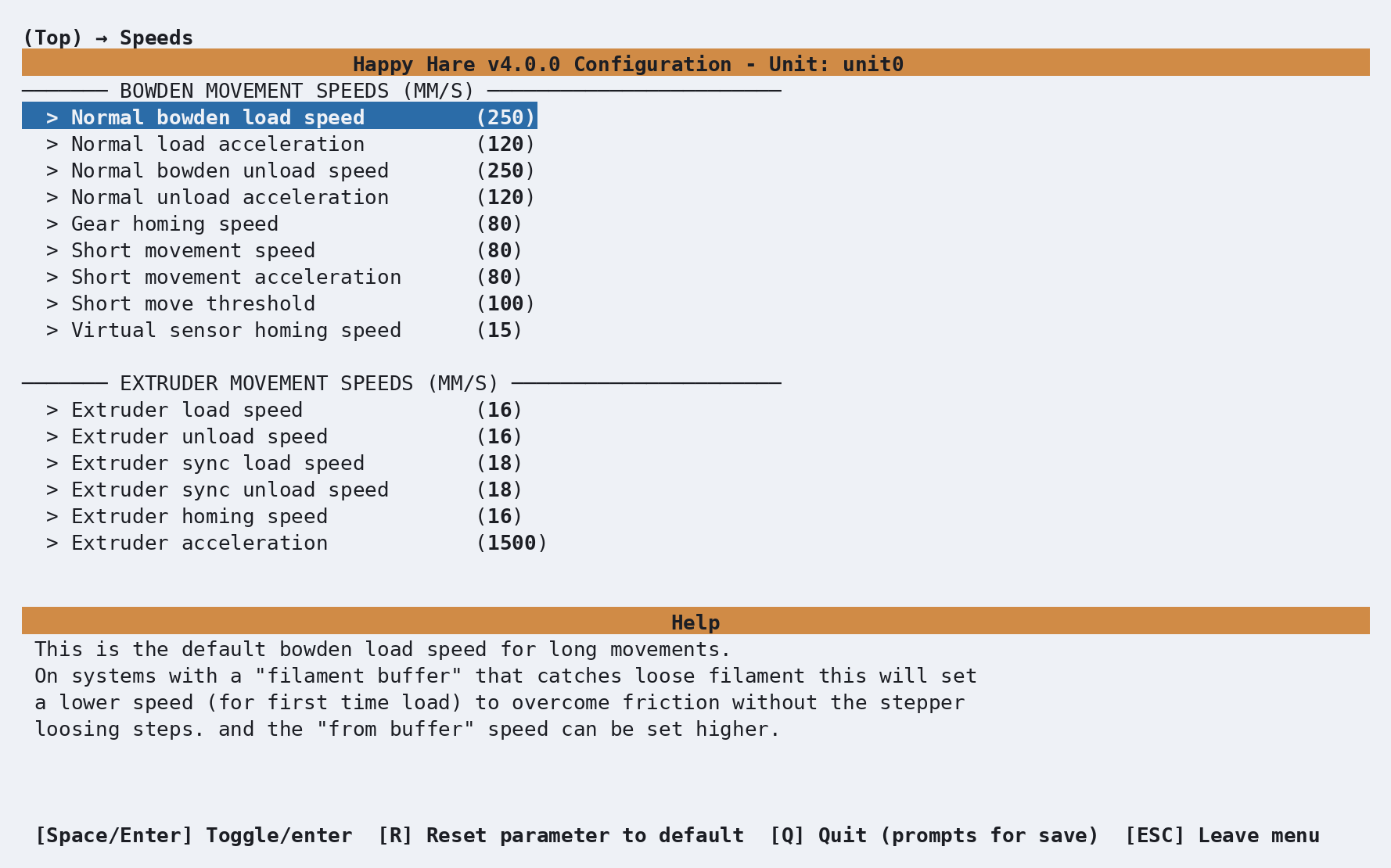 Speeds
  configuration