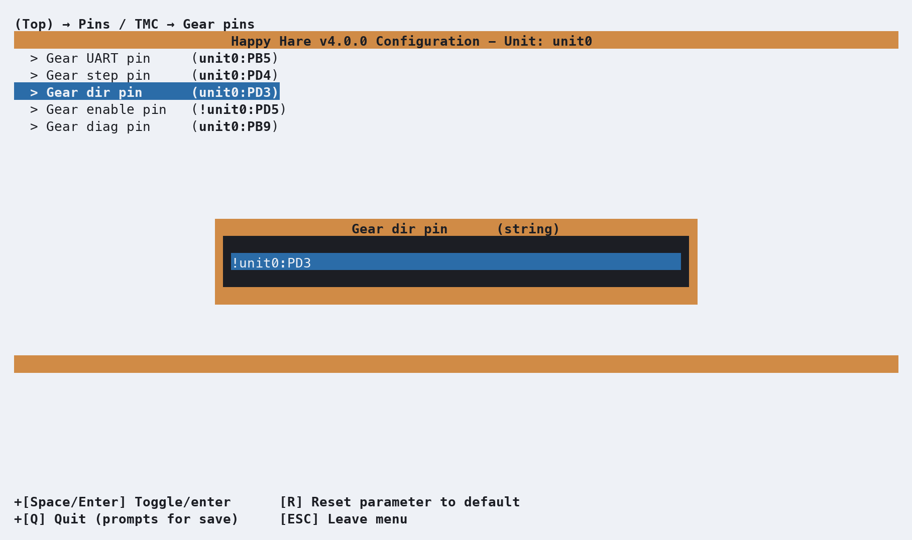Gear dir pin editor, showing the default pin