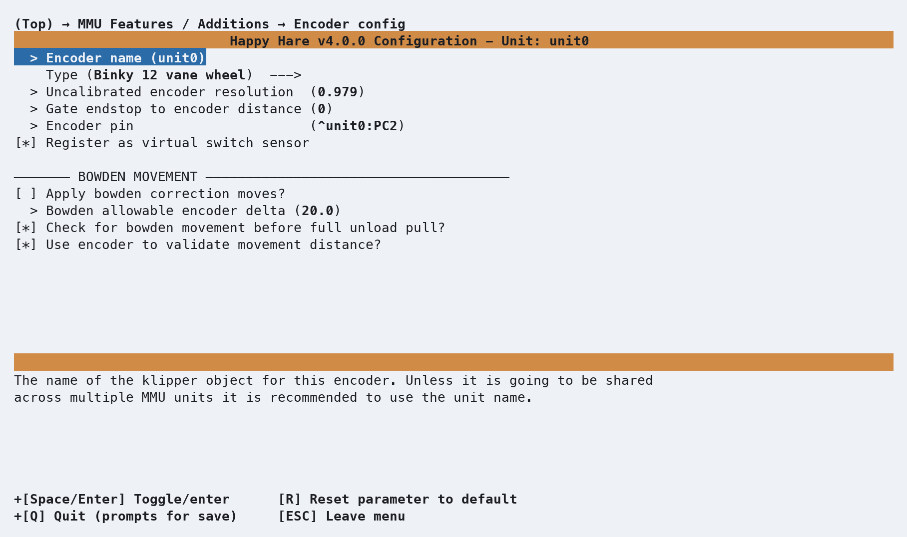 Encoder settings