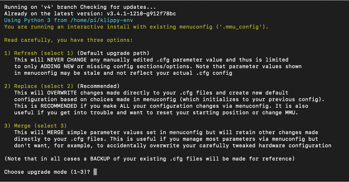 Menuconfig configuration update options
