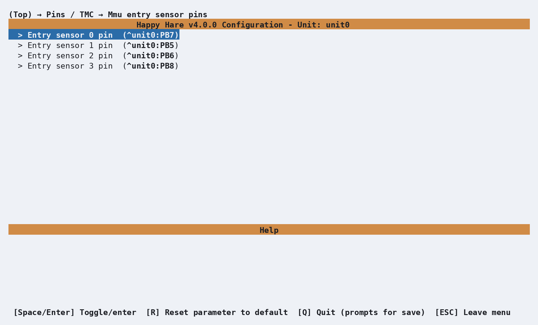 Four MMX entry sensor pins generated from the EBB42 profile