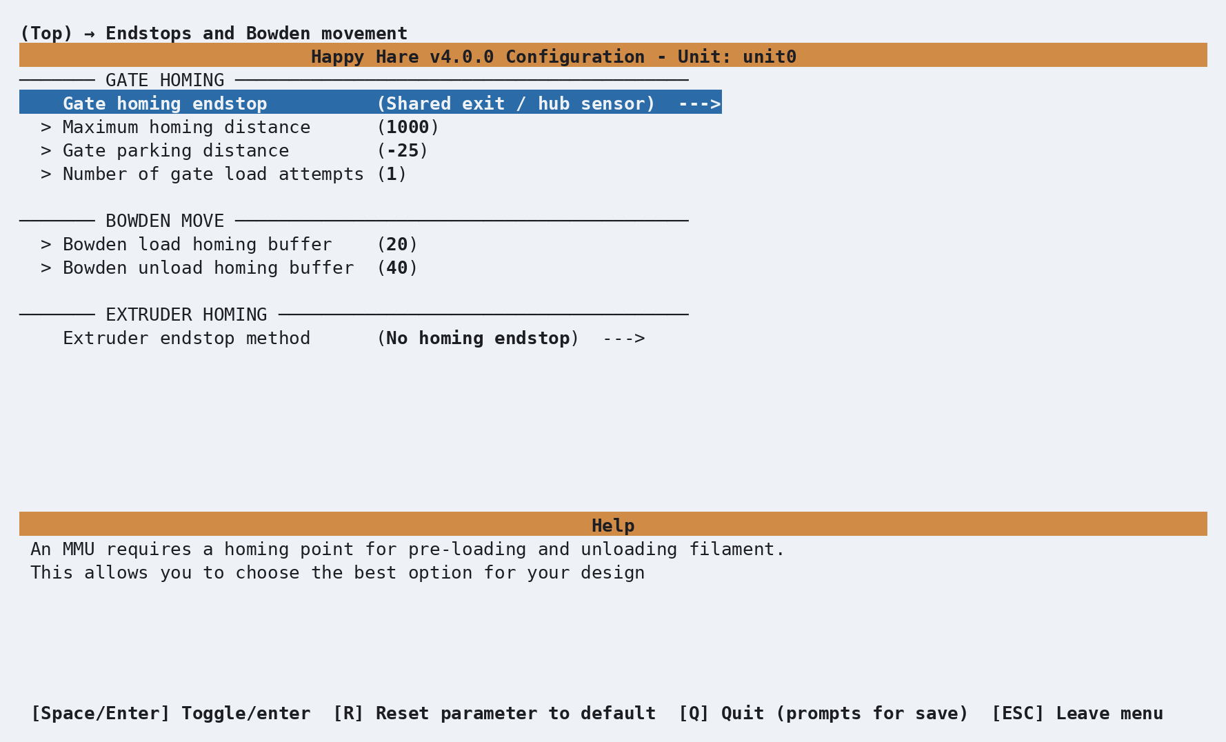 MMX endstop menu using the shared exit sensor for gate homing