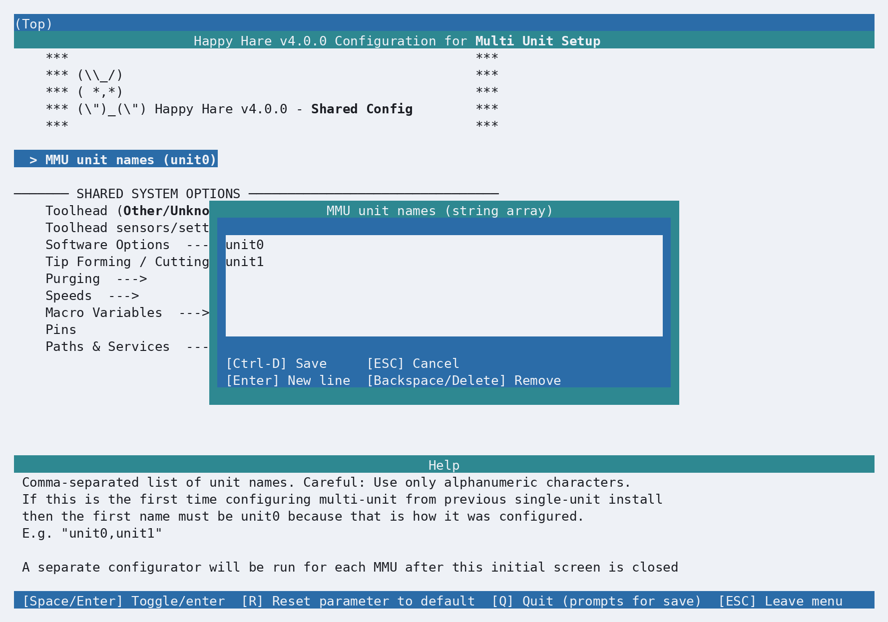 MMU unit names editor containing unit0 and unit1