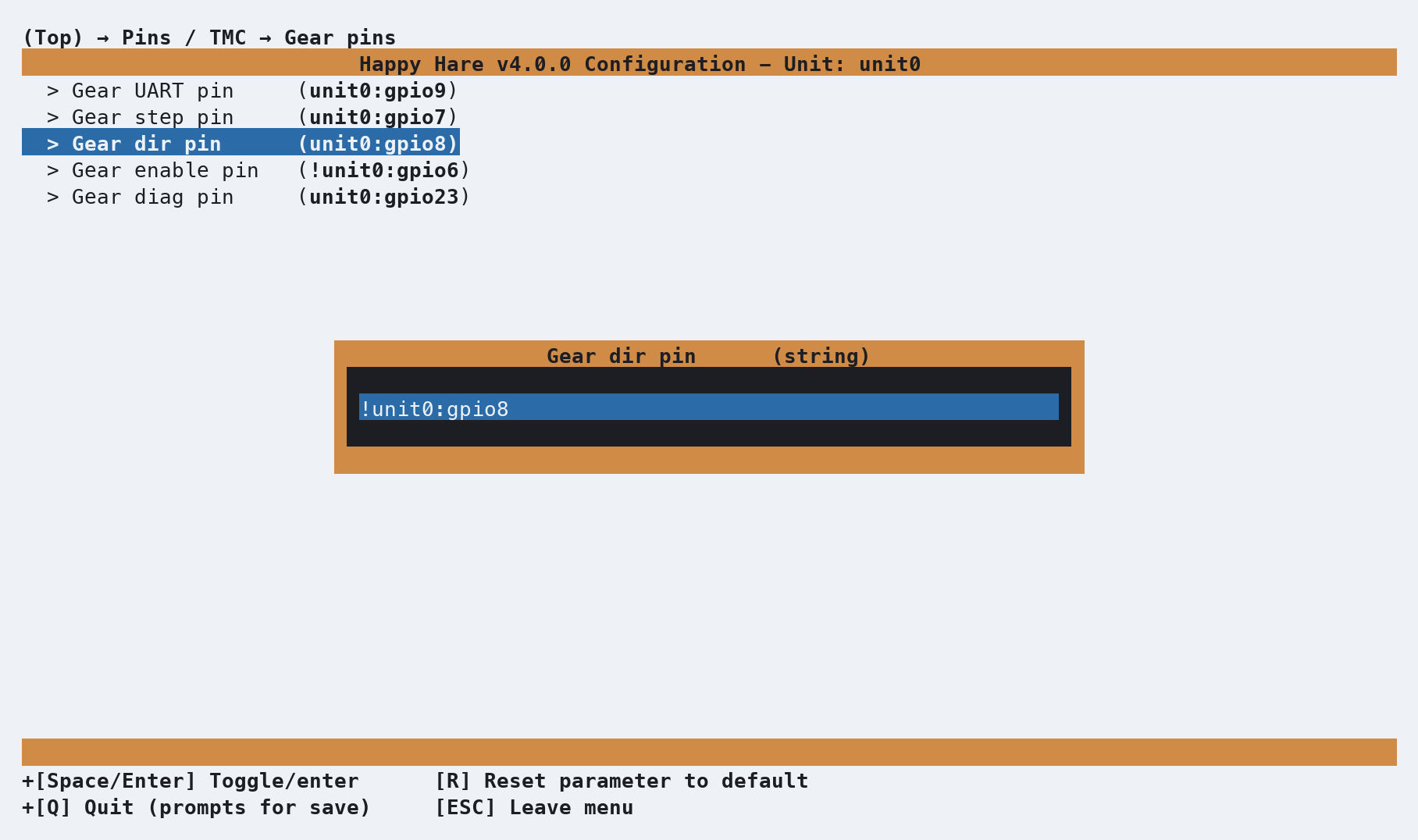 Gear dir pin editor, showing the default pin