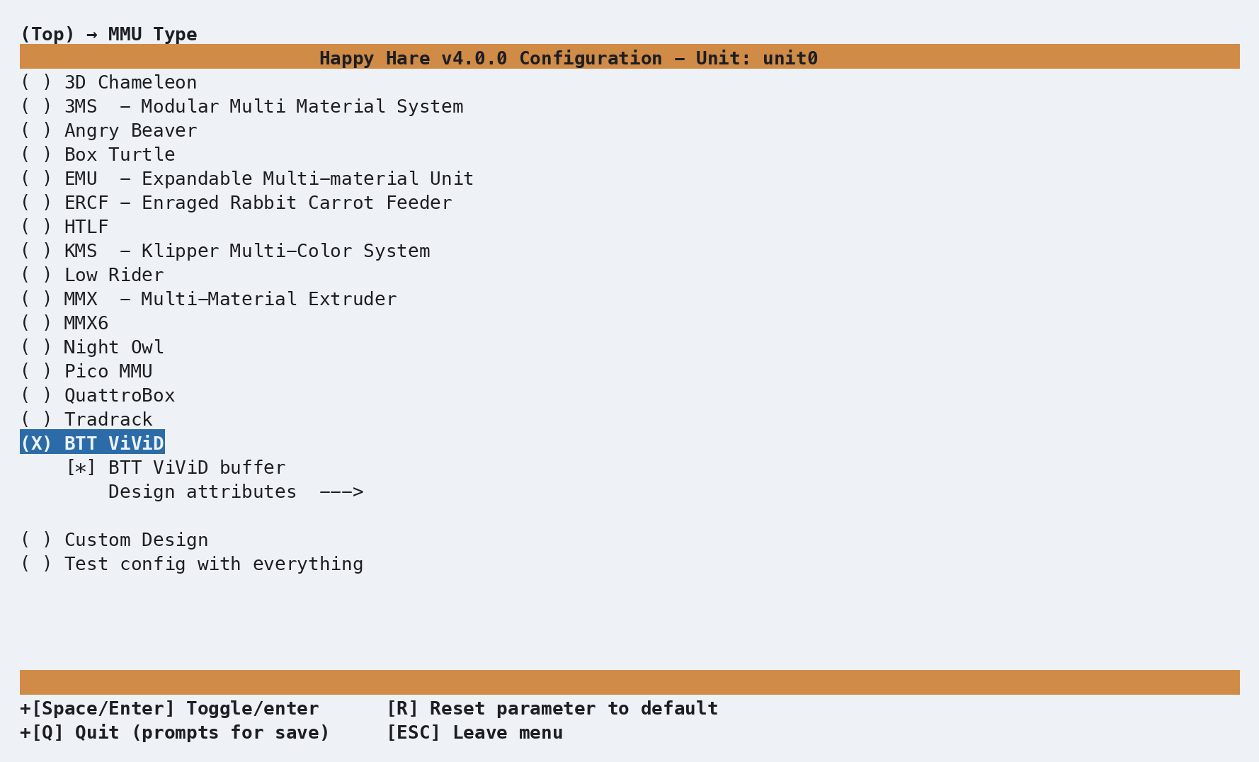 MMU Type list, BTT ViViD selected with its buffer sub-option already checked