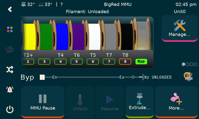 KlipperScreen bypass selected on the main panel