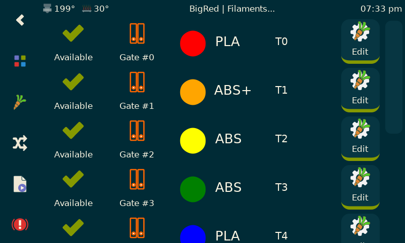 KlipperScreen filament editor list