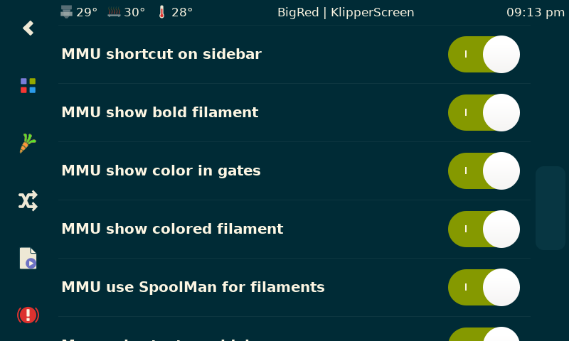 KlipperScreen MMU options menu