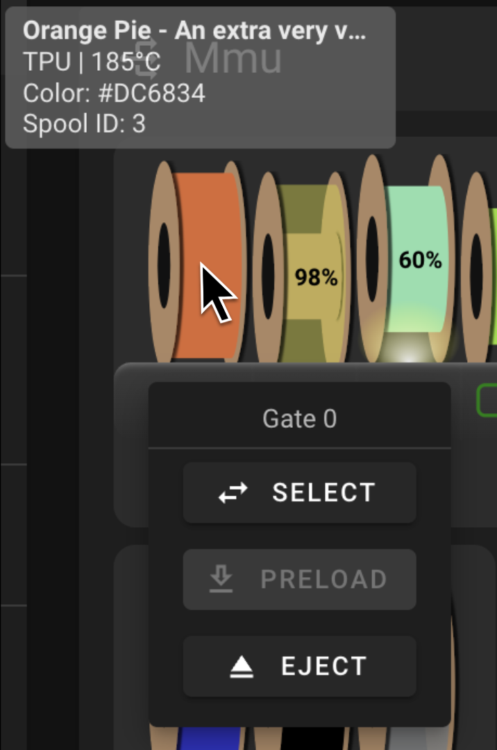 Actions available on a non-selected gate